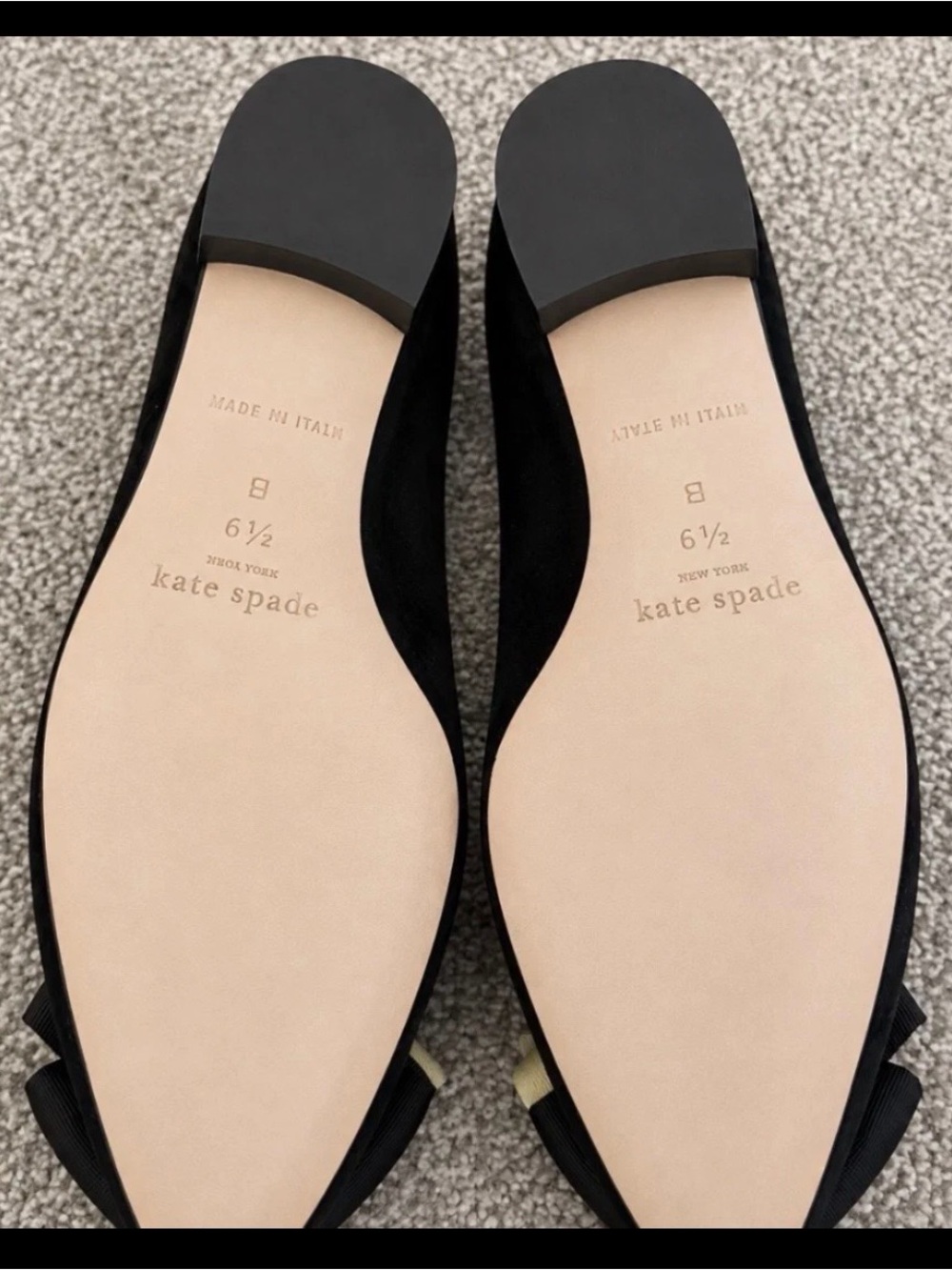 Kate Spade black suede flats with grosgrain jeweled bows - Picture 6 of 9